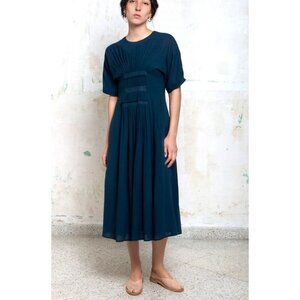 COLLECTIVA CONCEPCION Ramona Midi Dress Cotton Indigo Teal Blue Size 6